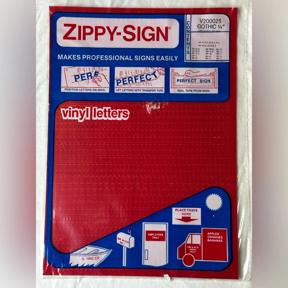 Red Vinyl Letters Zippy Sign 1/4” red Gothic font for Home Office